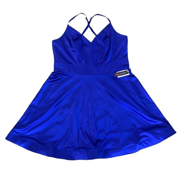 Teeze Me New With Tags Size 18 Blue Satin Cocktail A-Line Party Dress - Picture 8 of 13